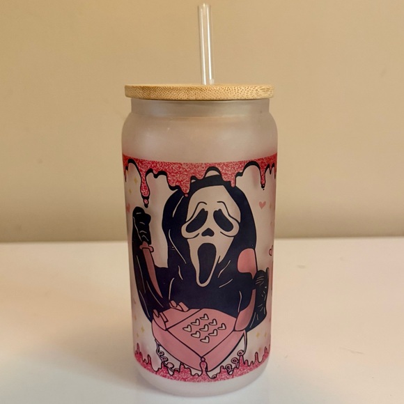 Other - Ghost Face Frosted Glass Tumbler with Straw